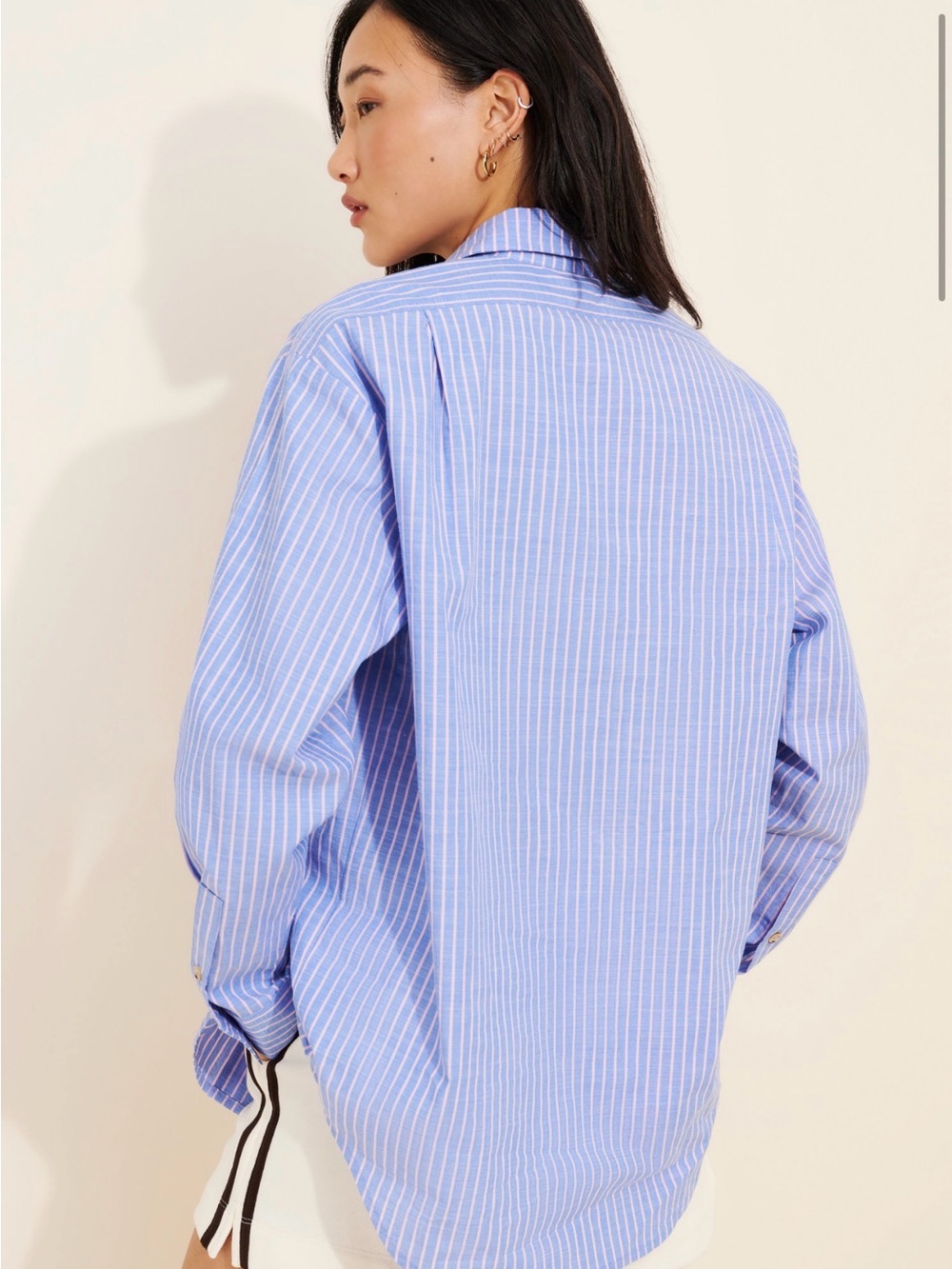 Donni x Nuuly Blue Stripe Relaxed Button-Up Shirt - Medium - Picture 5 of 9